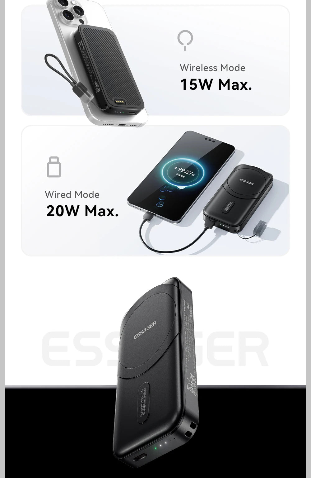 ESSAGER 3-in-1 Magnetic 65W GaN Charger Power Bank 5000mAh