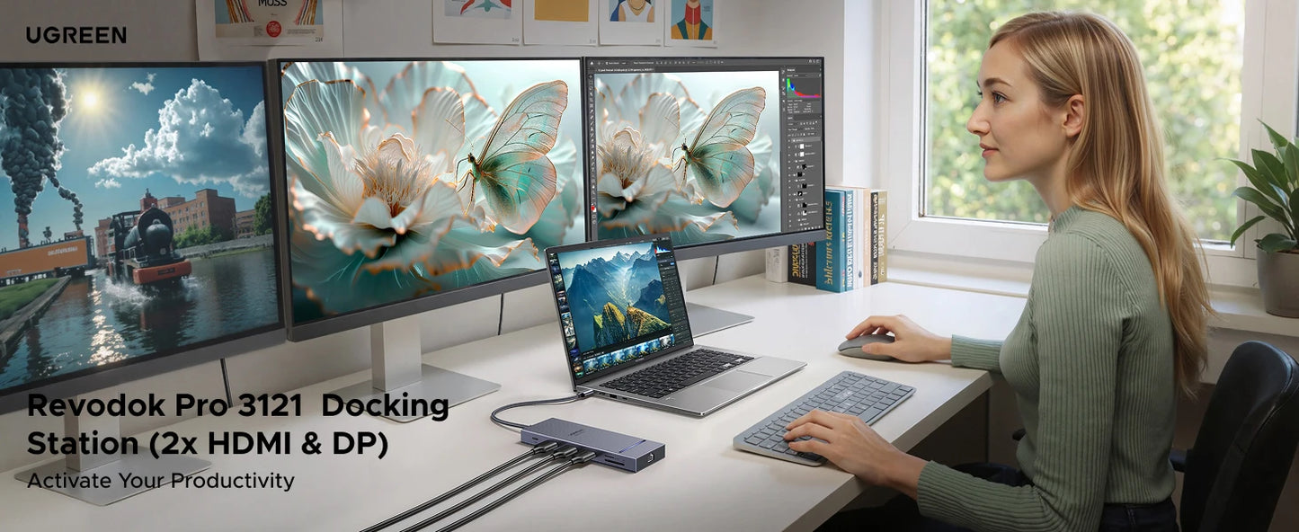 UGREEN 10‑in‑1 USB‑C Hub with 4K120Hz DisplayPort, Dual 4K60Hz HDMI, USB 3.2 Gen2 10Gbps