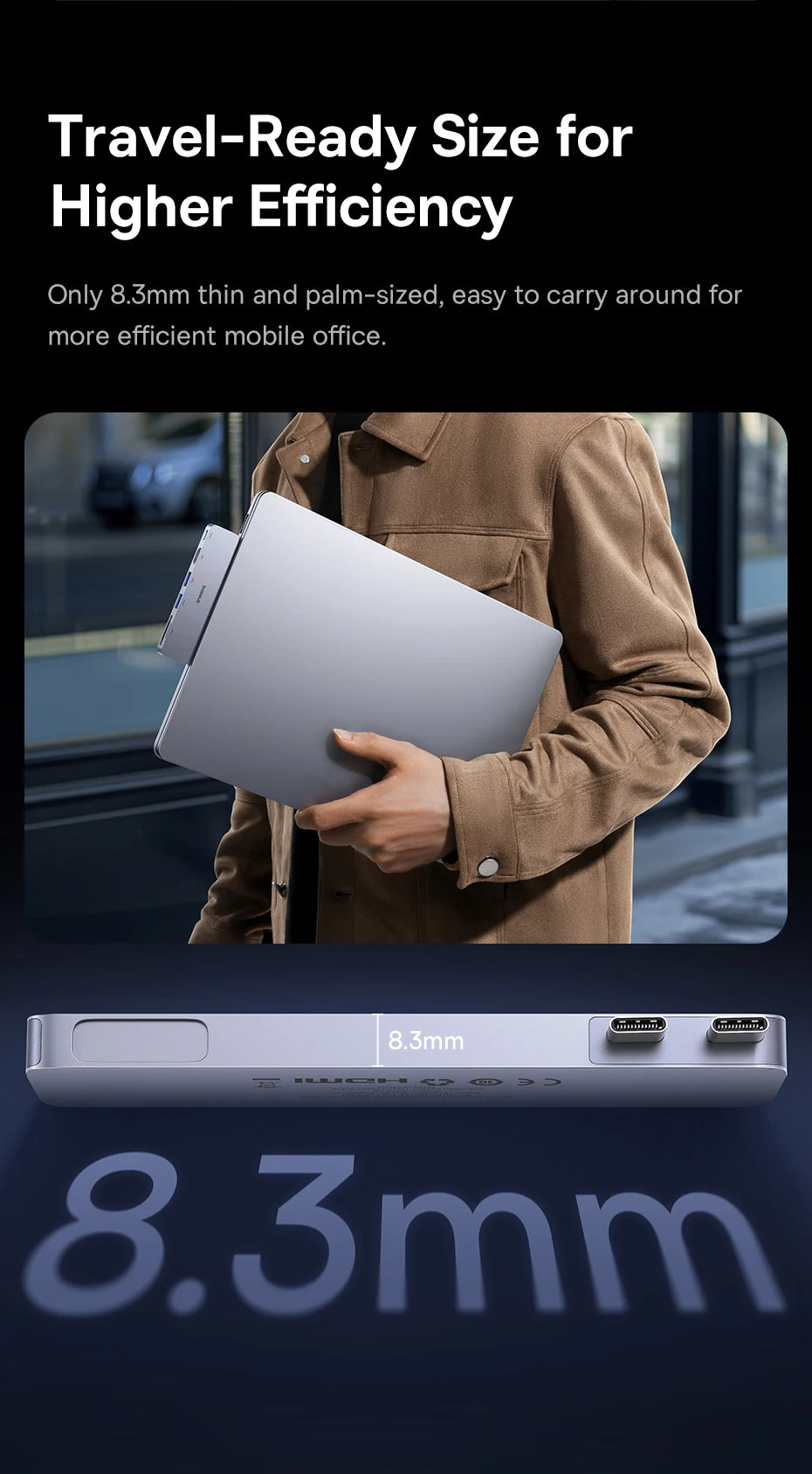 Baseus Dual USB‑C Hub | HDMI 4K@30Hz, Thunderbolt 3/4 40Gbps, USB 3.0, SD/TF