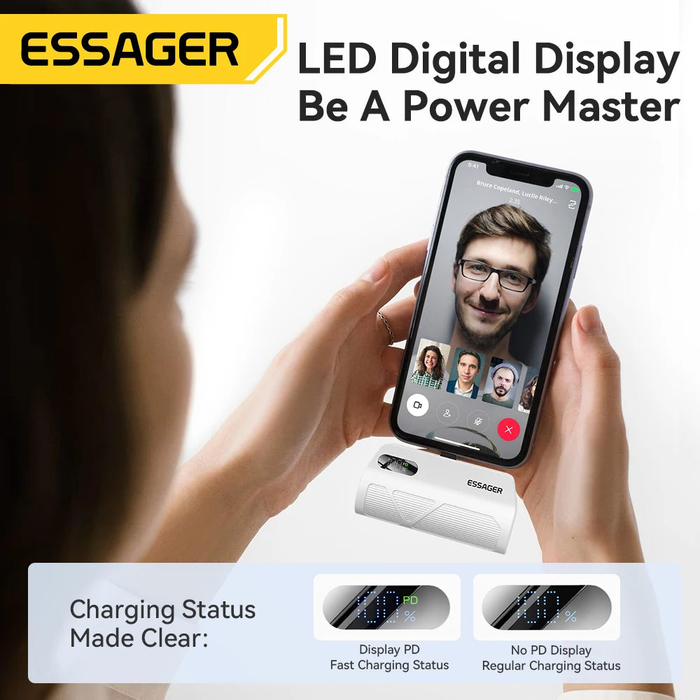 ESSAGER Mini Capsule Power Bank 5000mAh 20W PD Fast Charging
