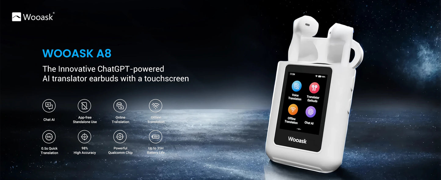 Wooask A8 ChatGPT Translator Earbuds with Touch Screen No App