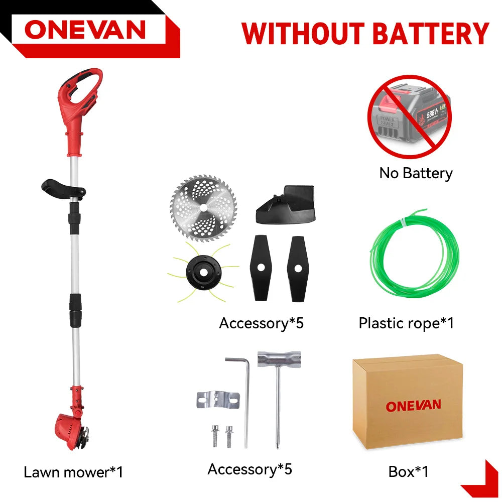ONEVAN 10" Brushless 36,000 RPM Cordless Grass Trimmer | Foldable Lawn Mower