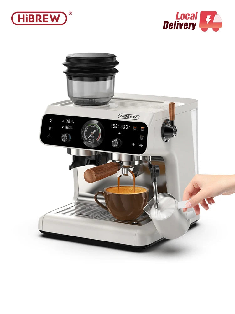 HiBREW H7B – Dual Boiler Barista Pro Espresso Machine | Built‑In Grinder with 30 Settings