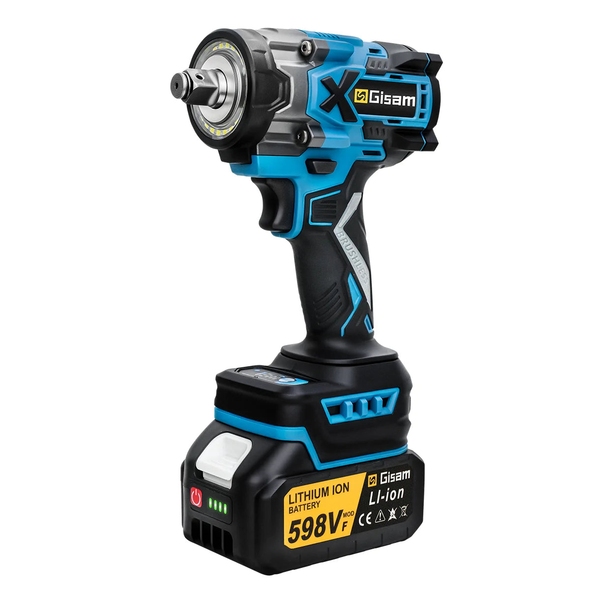 Gisam 900N.m Torque Brushless Electric Impact Wrench 1/2 inch Cordless Drill Screwdriver Power Tool Set For Makita 18V Battery