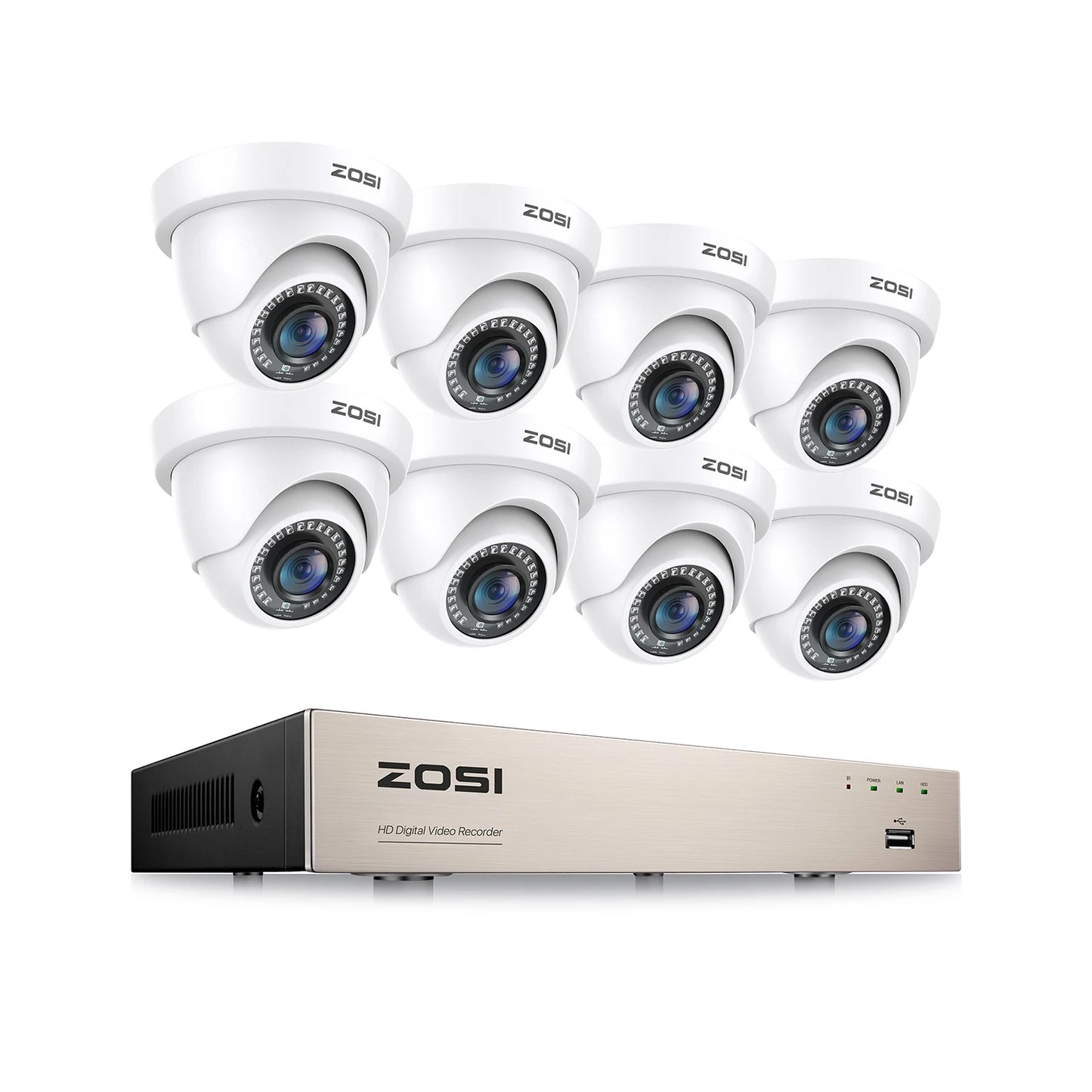 ZOSI 8CH 1080P Wired Security Camera System – H.265+ 5MP Lite DVR Recorder with 2MP Indoor/Outdoor
