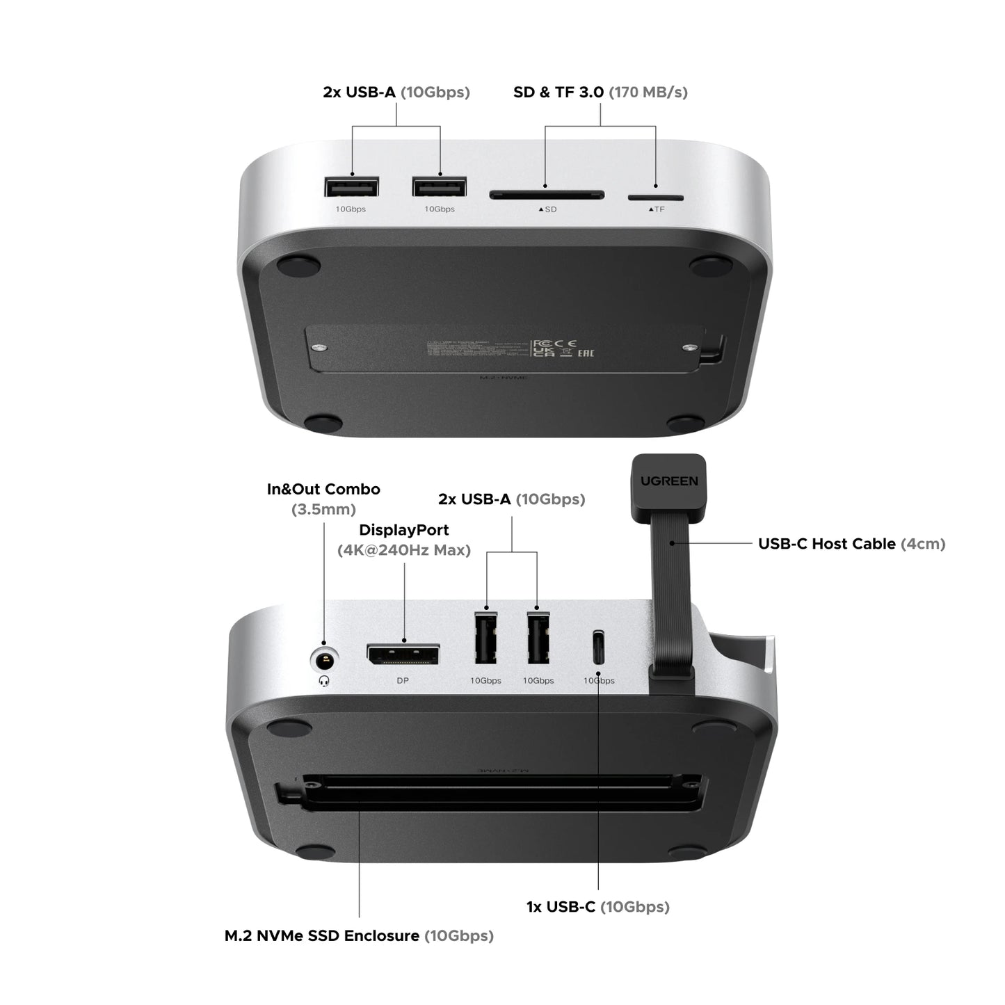 UGREEN Mac Mini Docking Station with 4K240Hz DisplayPort, M.2 NVMe SSD Slot