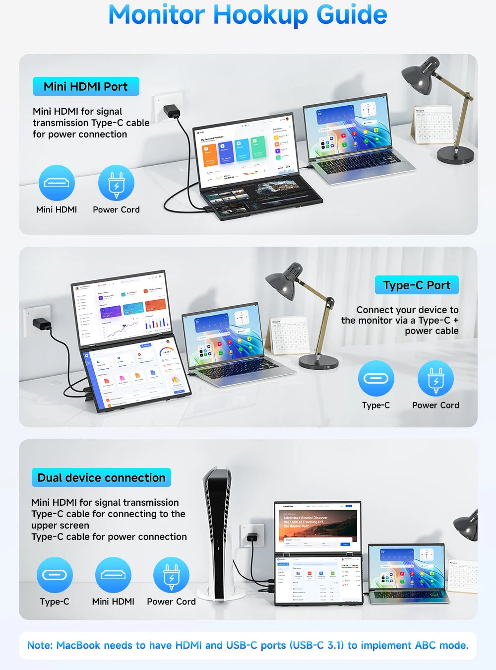 EVICIV 15.6" Dual Portable Monitor 1080P FHD With 360° Flip External Computer Display For PC Laptop Mac Phone Xbox PS4/5 Switch - Limetastore