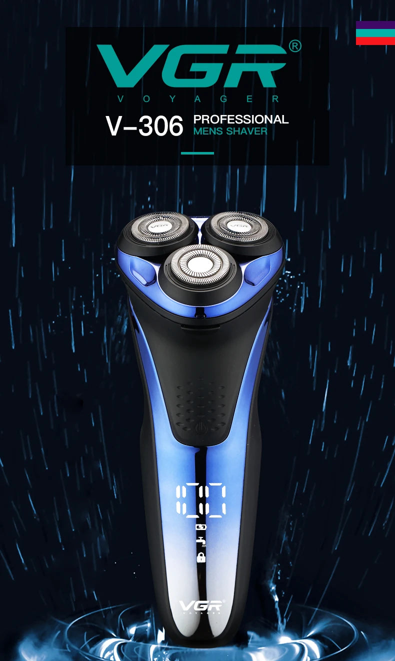 VGR Electric Shaver Professional Razor Waterproof Beard Trimmer Rotary 3D Floating Shaving Rechargeable Electric for Men V-306