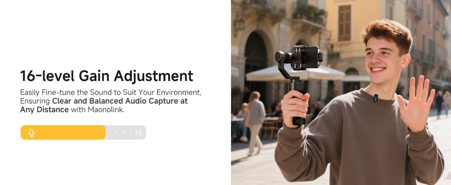 Maono T1mini – Wireless Lapel Microphone for Phones | Noise‑Cancellation, Auto‑Clipping & App Control for Professional Audio/Video Recording