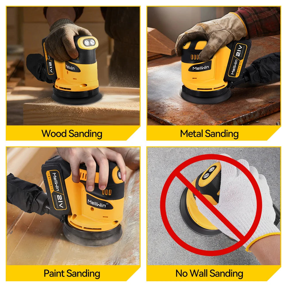 MELLWIN 125MM Electric Orbital Sander 3 Speeds Adjustable Cordless Grinding Sanding Polishing Machine For Makita 18V Battery Pin - Limetastore