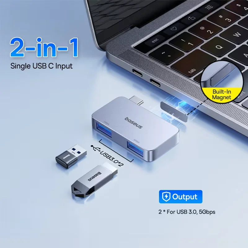 Baseus Dual USB‑C Hub | HDMI 4K@30Hz, Thunderbolt 3/4 40Gbps, USB 3.0, SD/TF
