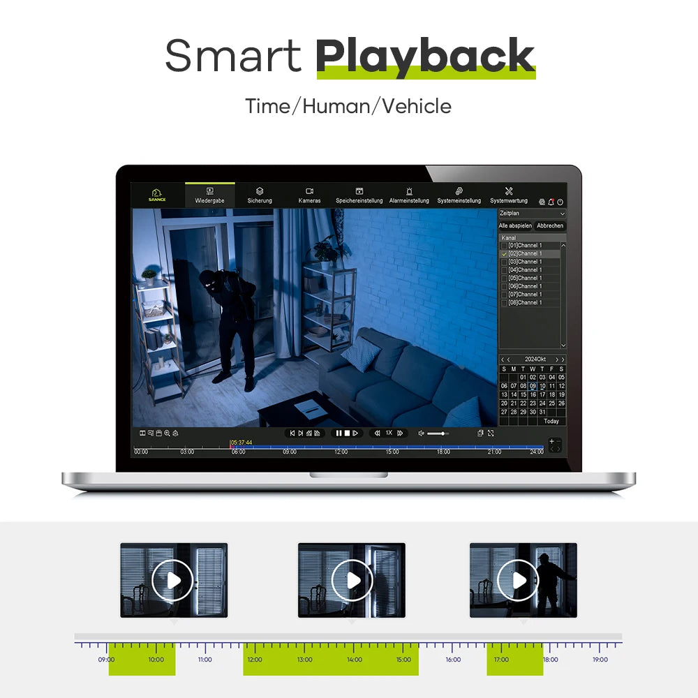 SANNCE 5MP PoE CCTV System | 8CH NVR, Audio Recording, 100ft Night Vision, Human & Vehicle Detection