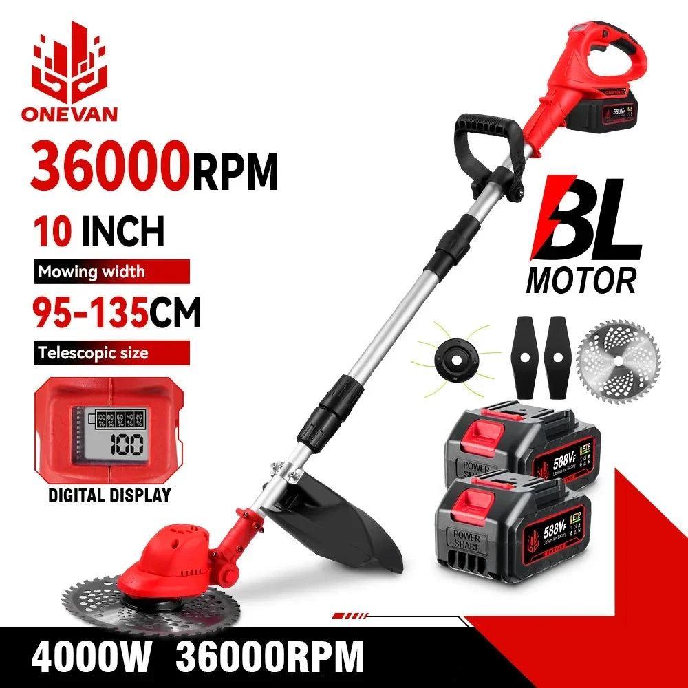 ONEVAN 10" Brushless 36,000 RPM Cordless Grass Trimmer | Lawn Mower Cutter