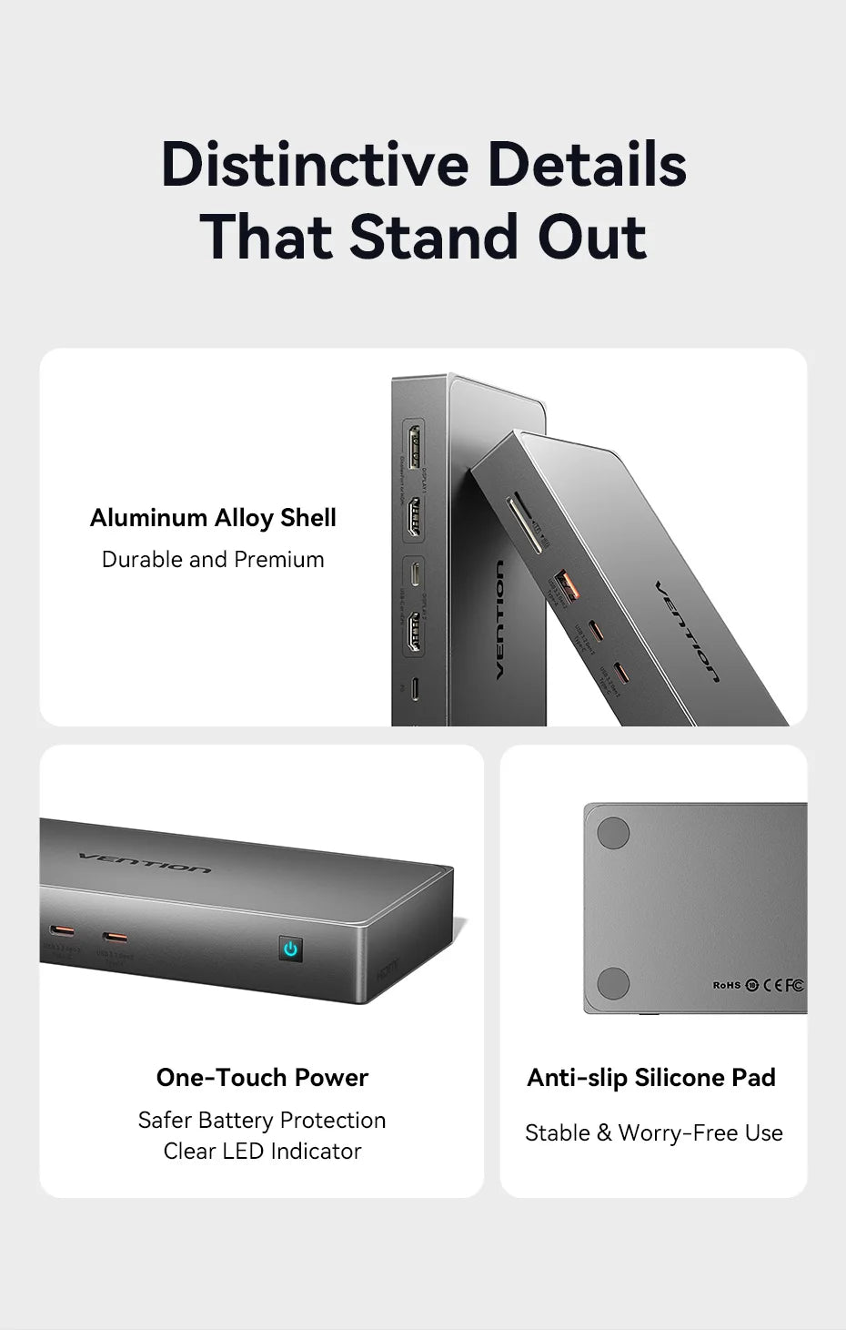 Vention USB‑C DisplayLink 11‑in‑1 Dock | 4K60Hz HDMI + DP, MST, USB 3.2, RJ45 for MacBook