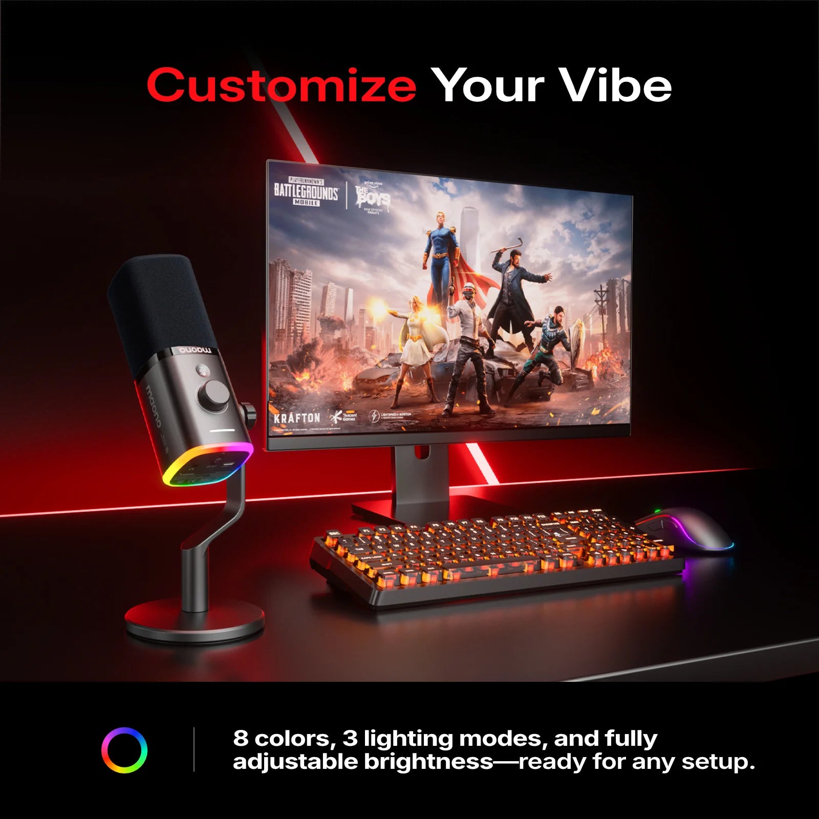 Maono PD100W – Wireless Dynamic Microphone | 50 m Range, One‑Touch Noise Reduction & RGB Lighting for Gaming, Streaming & Live Recording