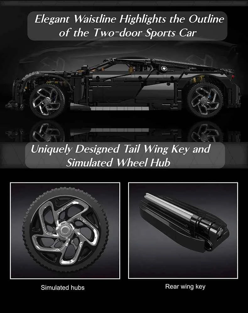 Mould King 13163 La Voiture Noire Remote Control Technical Sport Racing Car — RC Building Block Model - Limetastore