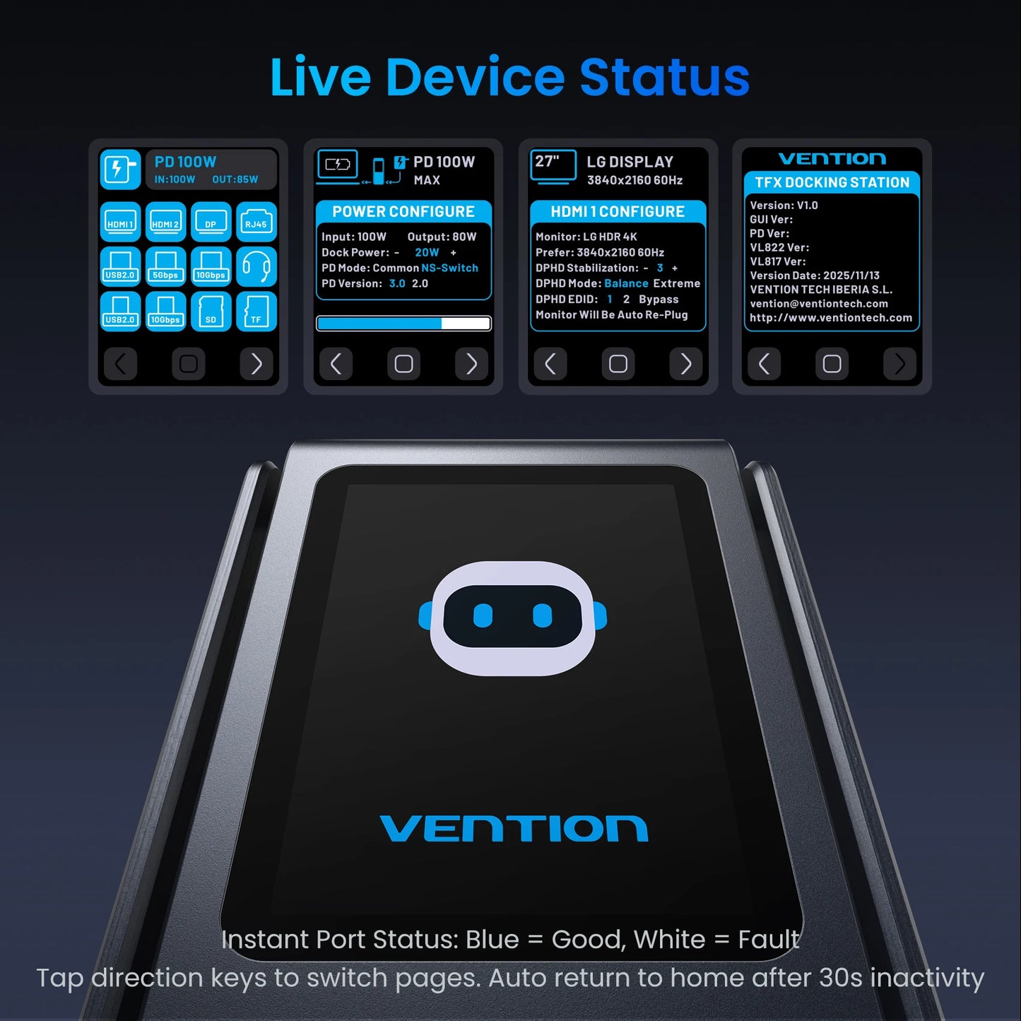 Vention USB‑C 13‑v‑1 Dock | 8K30Hz, MST, Smart Screen, USB 3.2 10Gbps, RJ45 za MacBook in Windows