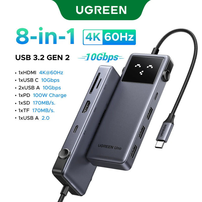 UGREEN Uno 6‑in‑1 USB‑C Hub with 4K60Hz HDMI, 10Gbps USB 3.2, PD100W
