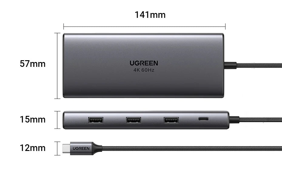 UGREEN 9‑in‑1 USB‑C Hub with 4K60Hz HDMI, 10Gbps USB Ports, Gigabit Ethernet, PD100W