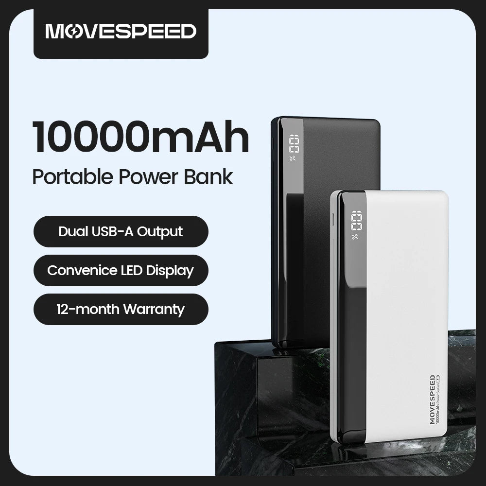 MOVESPEED K10 prenosna baterija 10000 mAh, dvojna vrata USB A, hitro polnjenje, velika zunanja baterija za iPhone 15 Pro, Samsung S23, Xiaomi 14