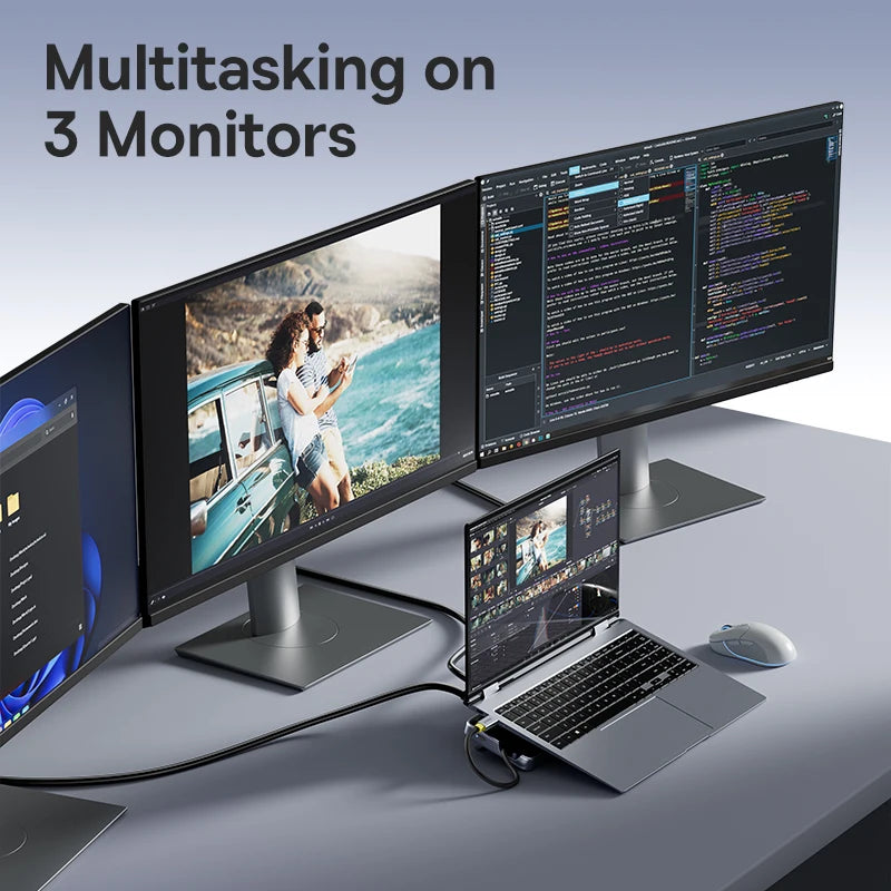 Baseus EH3 12‑in‑1 USB‑C Hub | Triple Display HDMI + DP 4K@60Hz, PD 100W, Laptop Stand Docking Station