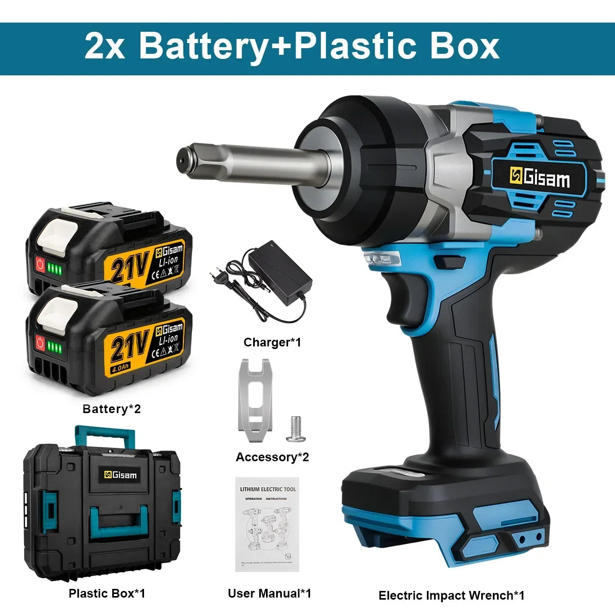 Gisam 2800N.m Brushless Extended Anvil Impact Wrench 1/2"