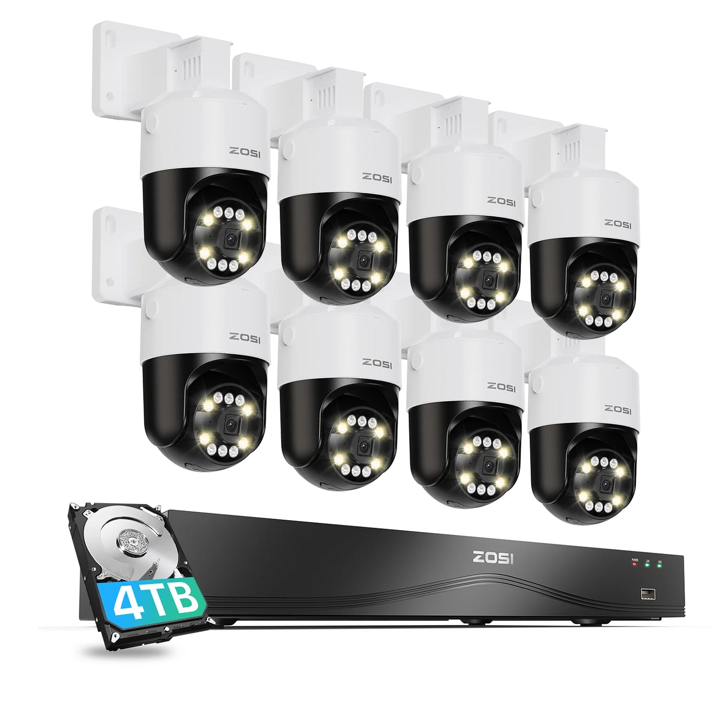 ZOSI 4K 32CH PoE Security Camera System – 8MP AI Human/Vehicle Detection, Dual‑Disk NVR & Auto‑Tracking