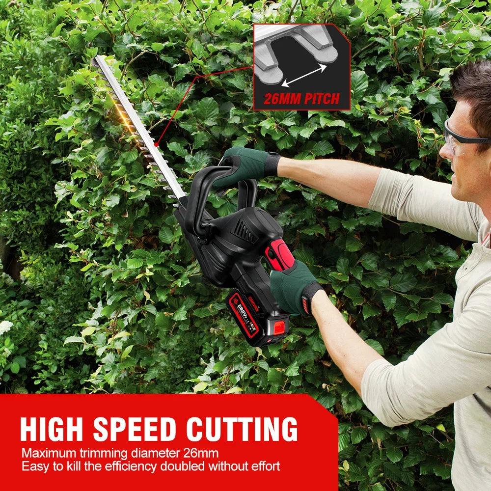 ONEVAN 2000W Cordless Hedge Trimmer Electric Household Trimmer Pruning Saw Rechargeable Hedge Trimmer For 21V 18v Battery