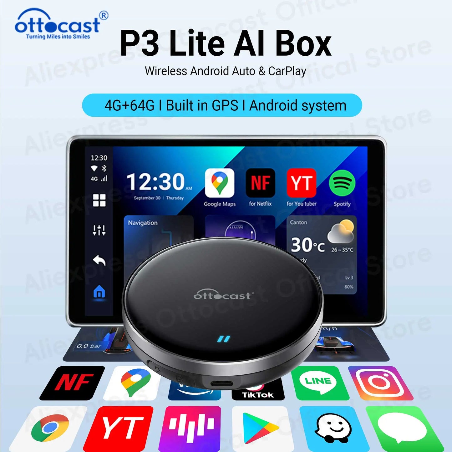 OTTOCAST P3 Lite 4+64G Wireless CarPlay Android AI Box