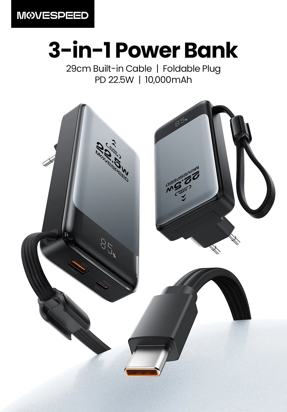 MOVESPEED MSP17 Power Bank 10000mAh 2-in-1 with Folding EU Plug