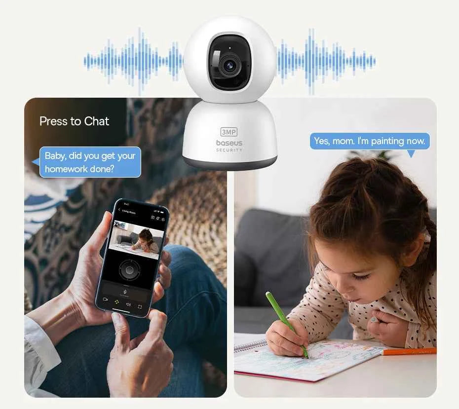 Baseus Security P1 Lite Indoor Camera 2K 3MP Pan&Tilt Smart Mini WiFi IP Camera Wireless Home Security Full HD Auto AI Tracking - Limetastore