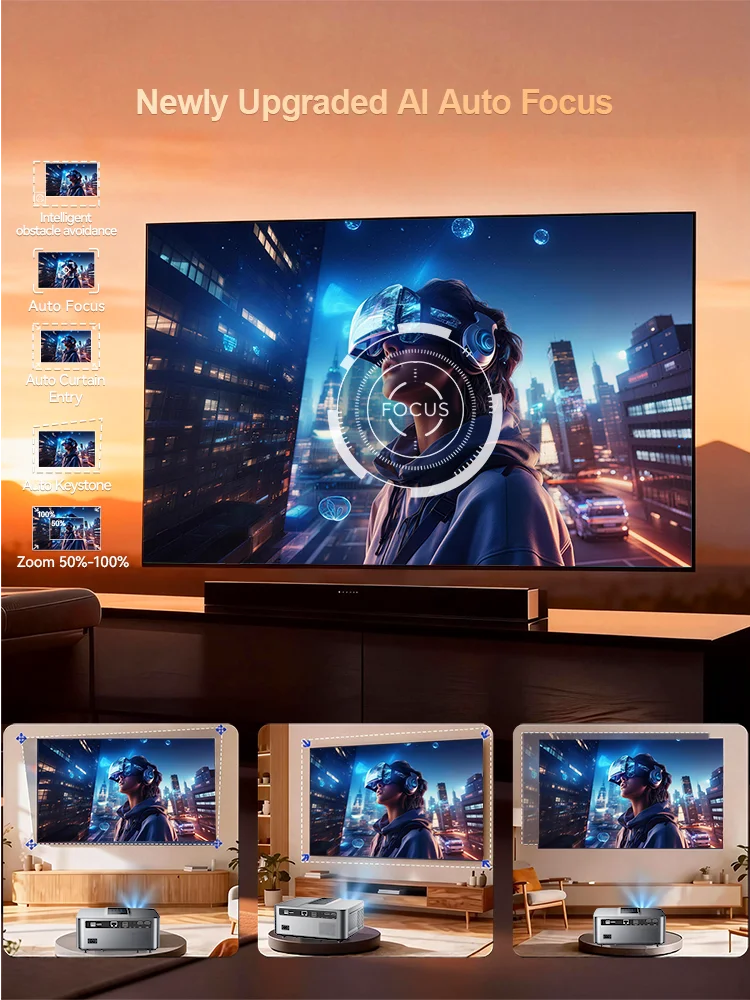 ThundeaL TD98 Mini pametni projektor – takojšnje samodejno ostrenje, naravna ločljivost 1080P Full HD, podpora za 4K, operacijski sistem Android