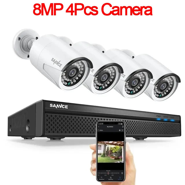 SANNCE 8CH 8MP PoE NVR System | 5MP IP66 Cameras, IR‑CUT Night Vision, Wired CCTV Kit