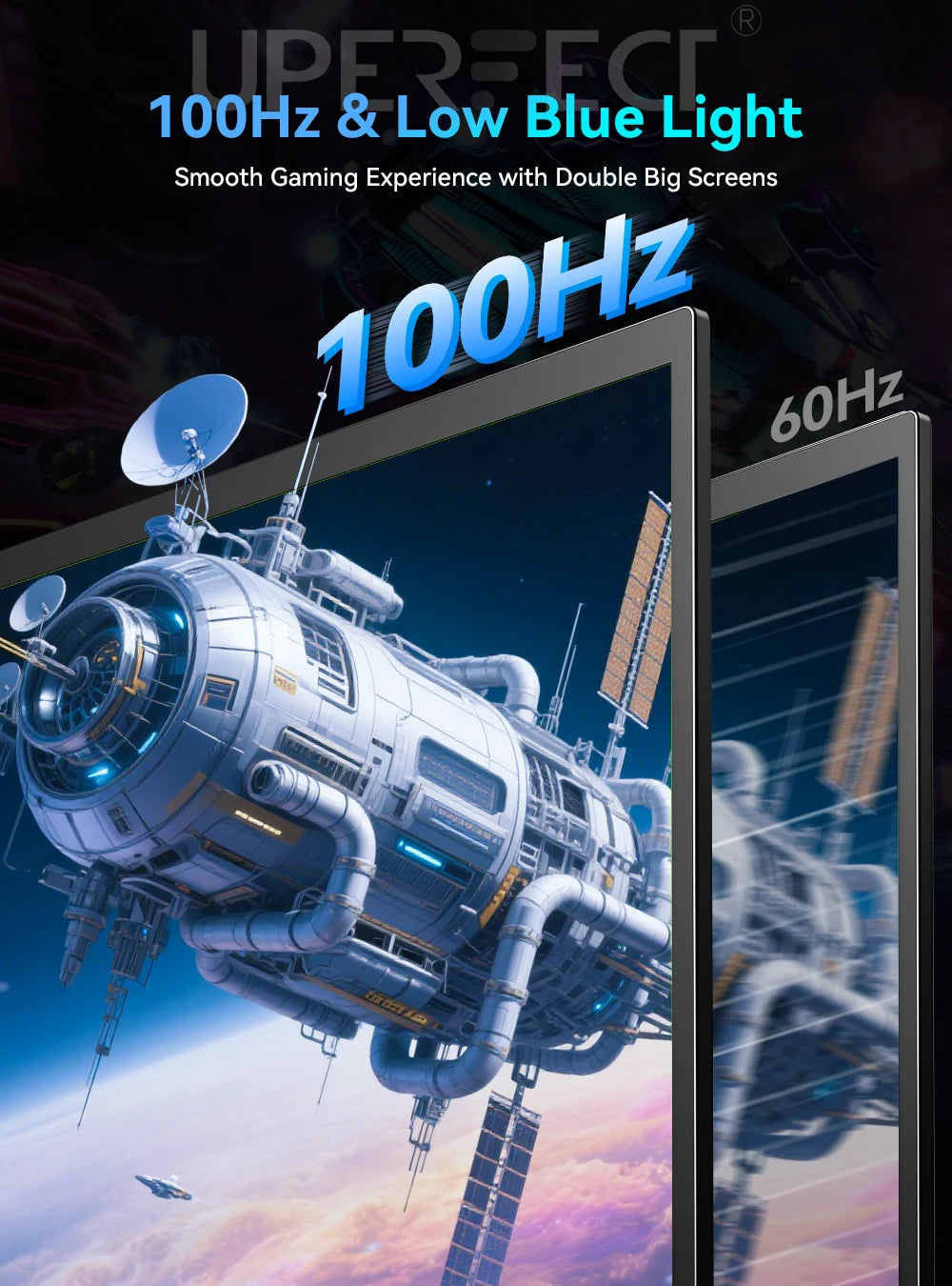 UPERFECT 100Hz Dual Screen Monitor 18.5" Laptop Folding Display w/ USB C Mini HDMI VESA Stand for Mac Phone Desktop - Limetastore
