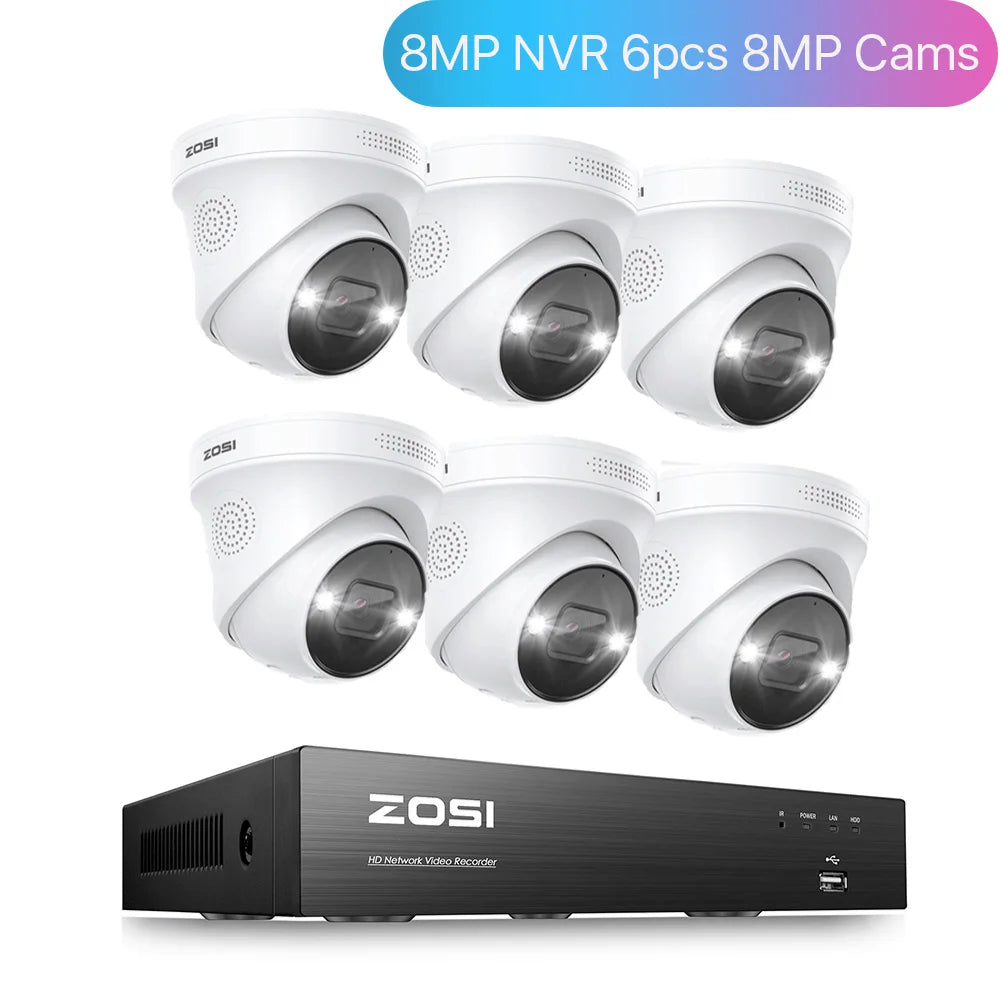 ZOSI 4K 8MP PoE Security Camera System – 8CH H.265+ NVR with 5MP/8MP Outdoor IP Cameras | AI Human/Vehicle Detection & Full‑Color Night Vision | Home & Business CCTV Kit