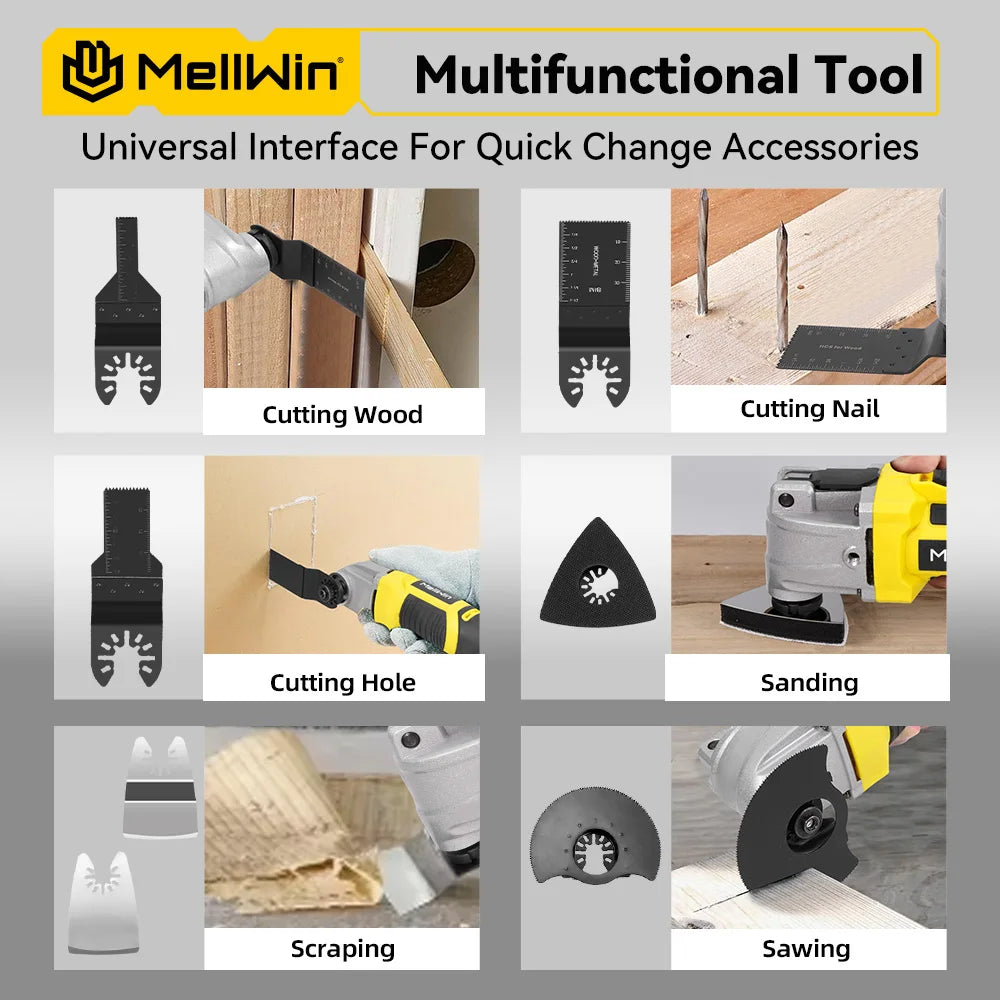 MELLWIN Brushless Oscillating Multi Function Tool Electric Saw Polisher woodworking Cutting Tool For Makita 18V Battery Pin - Limetastore