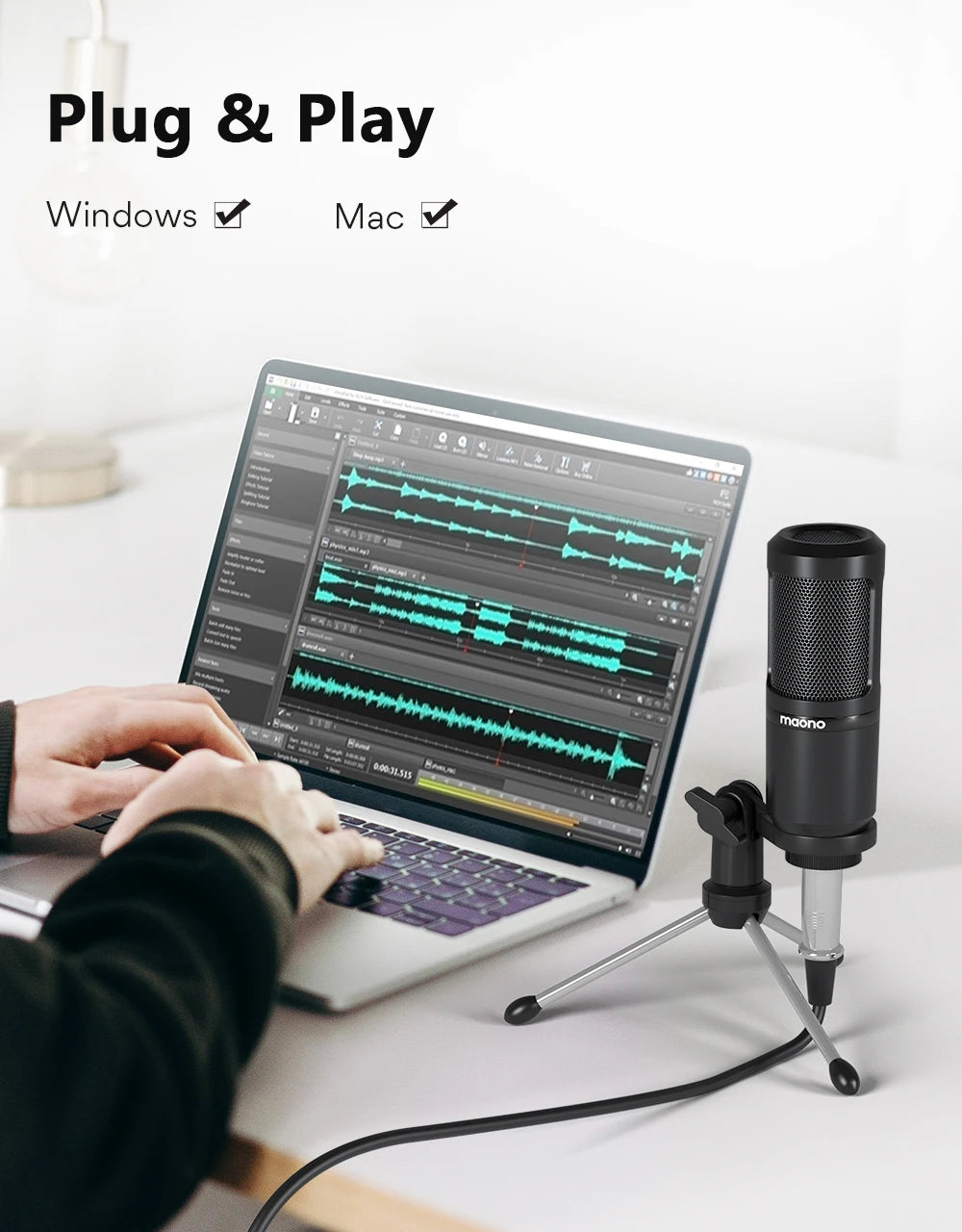 Maono PM360TR – 3.5mm Condenser Podcast Microphone | Desktop Mic for PC, Laptop, Phone, Sound Cards, YouTube, Gaming & Recording