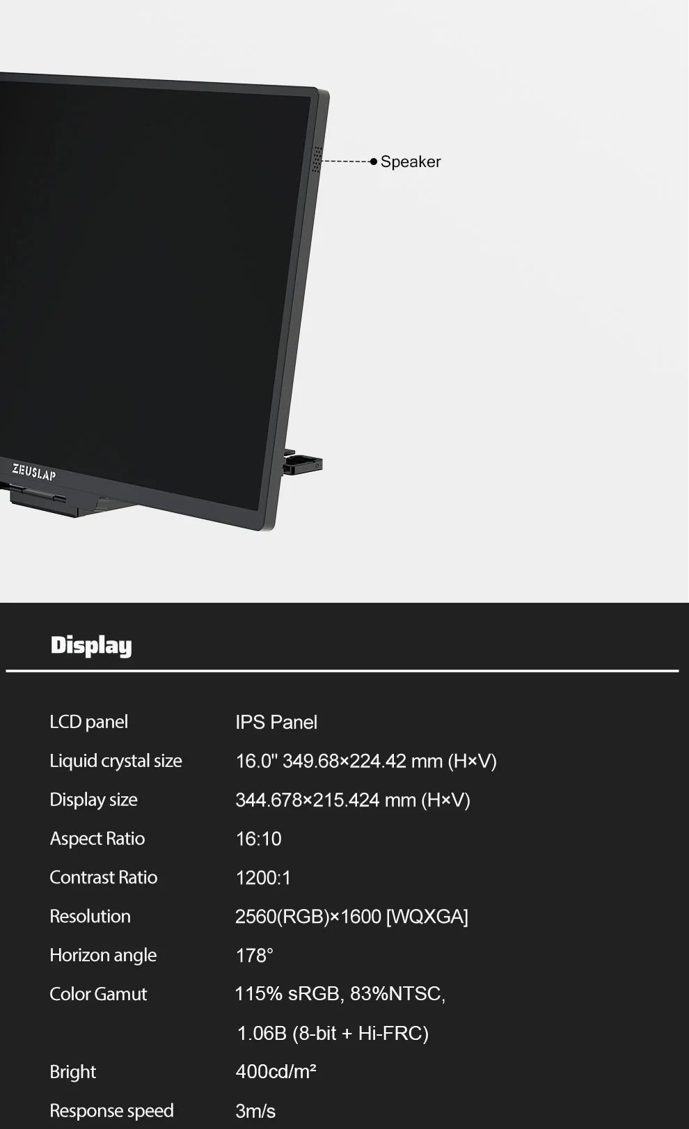 ZEUSLAP 2.5K QHD Portable Stacked Monitor | Kickstand, Travel Display