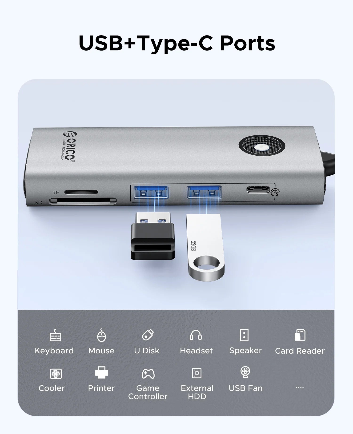 ORICO 8-v-1 zvezdišče USB-C trojna priklopna postaja z dvojnim HDMI 4K60Hz, vrati USB 3.0