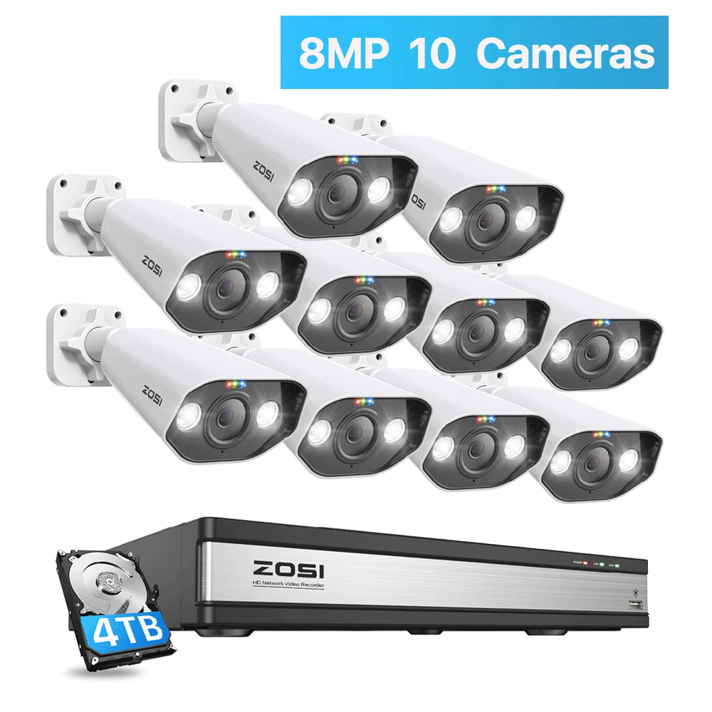 ZOSI 16CH 4K PoE Security Camera System – 8MP/5MP Outdoor IP Cameras with AI Person & Vehicle Detection