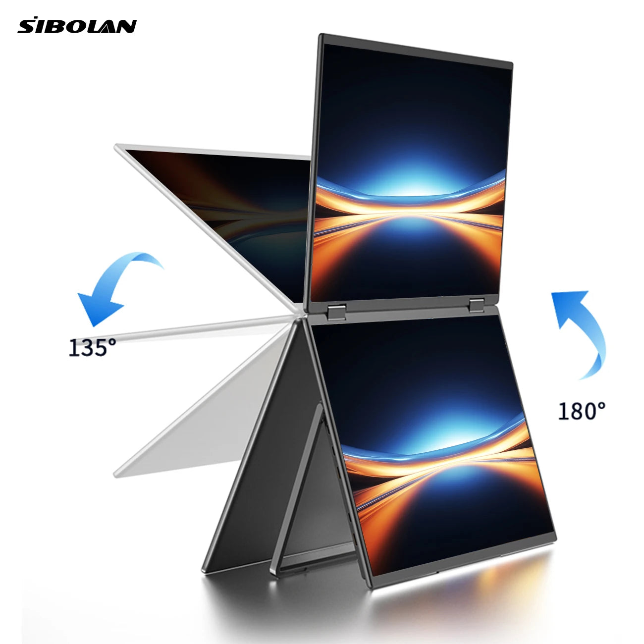 Sibolan 15.6 inch 4K Dual Screen Portable Monitor 60Hz Laptop Screen Extender Stackable Foldable Metal Material Triple Monitor - Limetastore