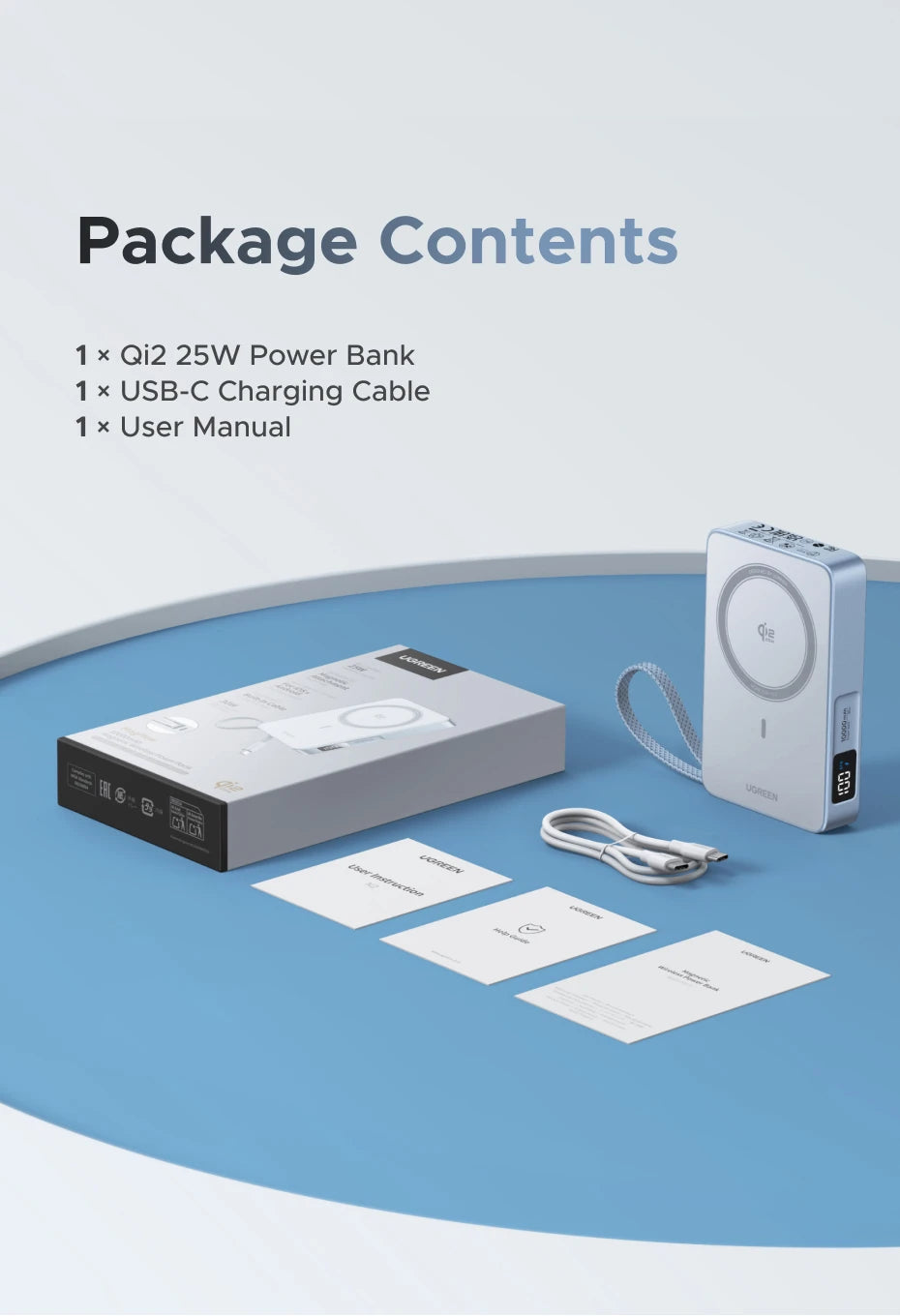 UGREEN Qi2.2 25W Magnetic Power Bank – 10000mAh Fast Charging External Battery