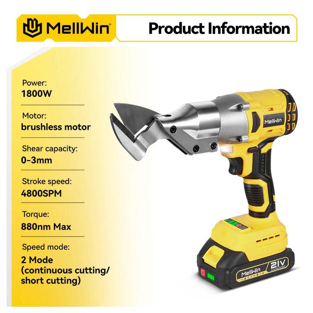 MELLWIN 1800W Brushless Electric Scissors Cordless Iron Sheet Shear Tool 360 Degree Pivoting Head For Makita 18V Battery Pin - Limetastore