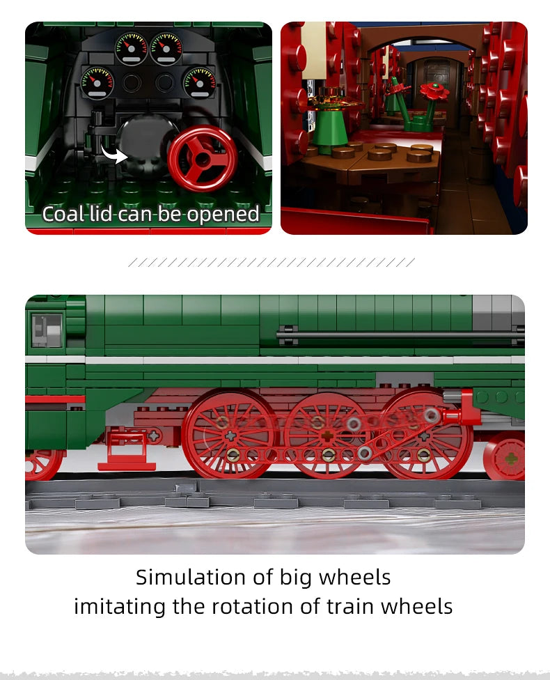 Mould King 12007 Remote Control BR18 201 German Express Train | Motorized Steam Locomotive Building Set - Limetastore