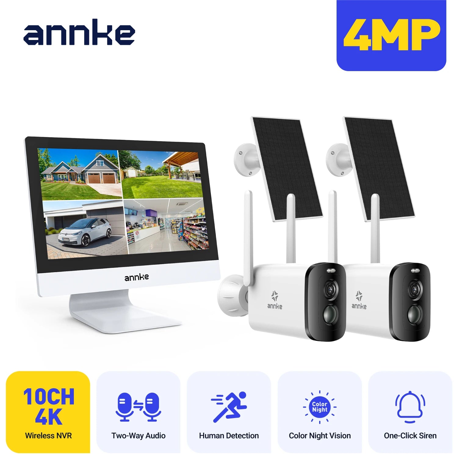 ANNKE 4MP Solar CCTV System | 10CH NVR, 5MP PTZ WiFi Cameras, PIR & Color Night Vision