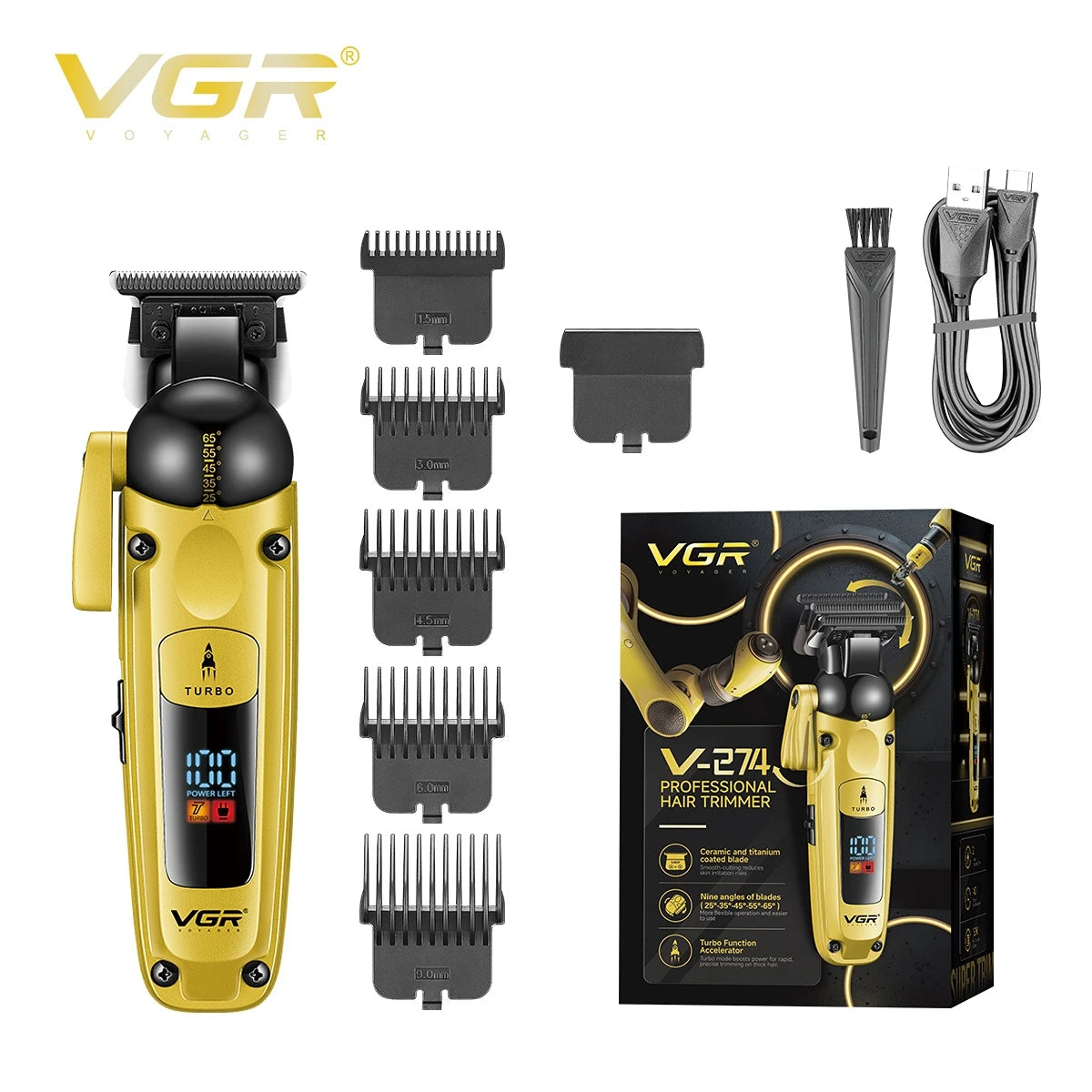 VGR Hair Trimmer Professional Hair Cutting Machine Cordless Hair Clipper Barber Adjustable Haircut LED Trimmer for Men V-274