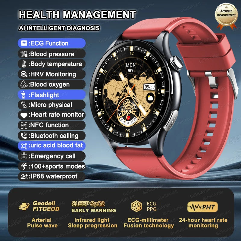 2025 New BMI Body Fat Blood Analysis Health Smartwatch NFC Bluetooth Call Smart Watch Led Flashlight Outdoor Sports Clock's Men - Limetastore