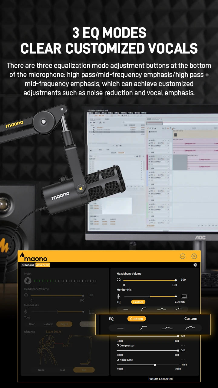Maono PD400X – XLR/USB Dynamic Microphone | All‑Metal Podcast & Streaming Mic with One‑Touch Mute, Gain Control & Headphone Monitoring