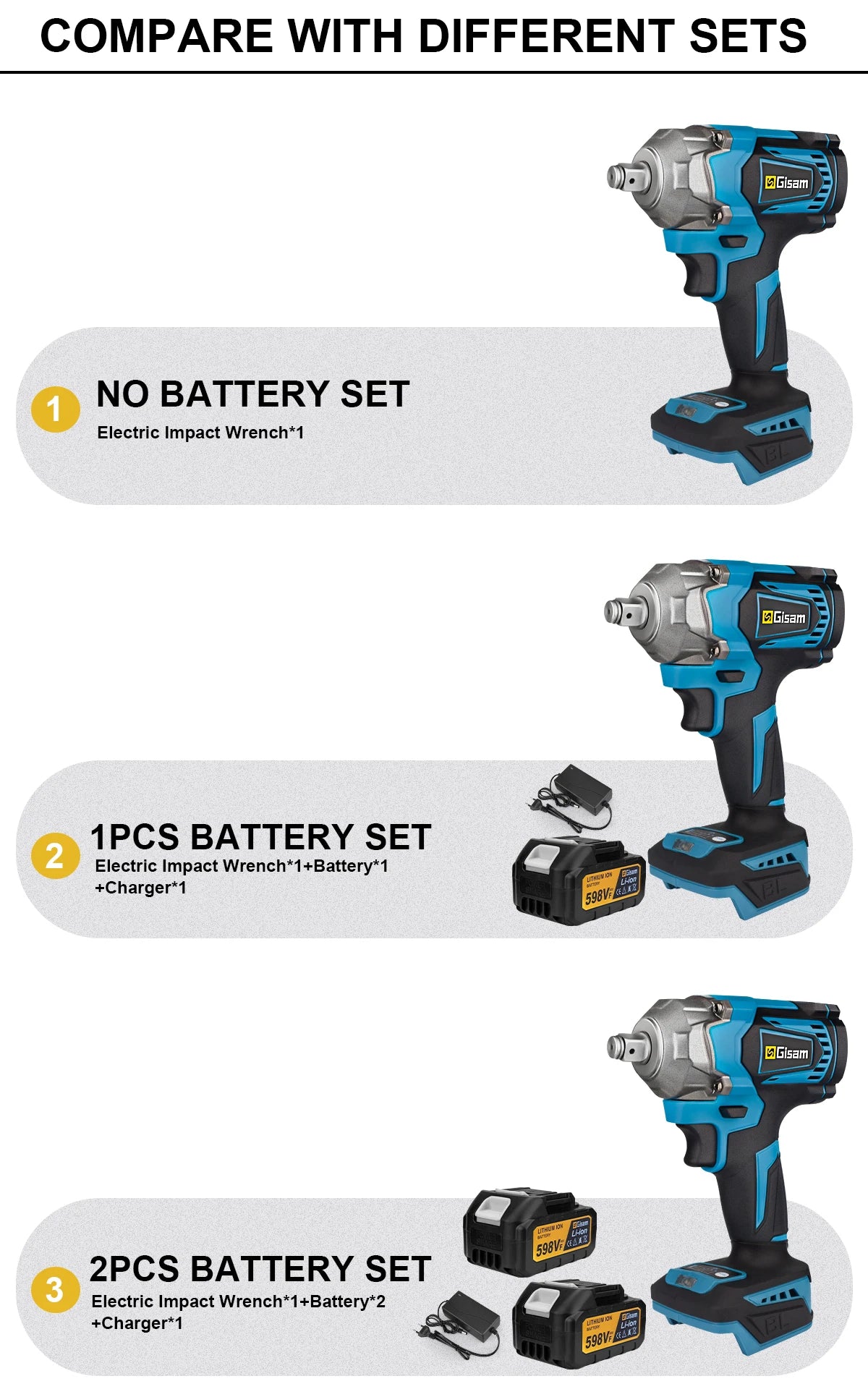 Gisam 1200N.m Brushless Impact Wrench 1/2"