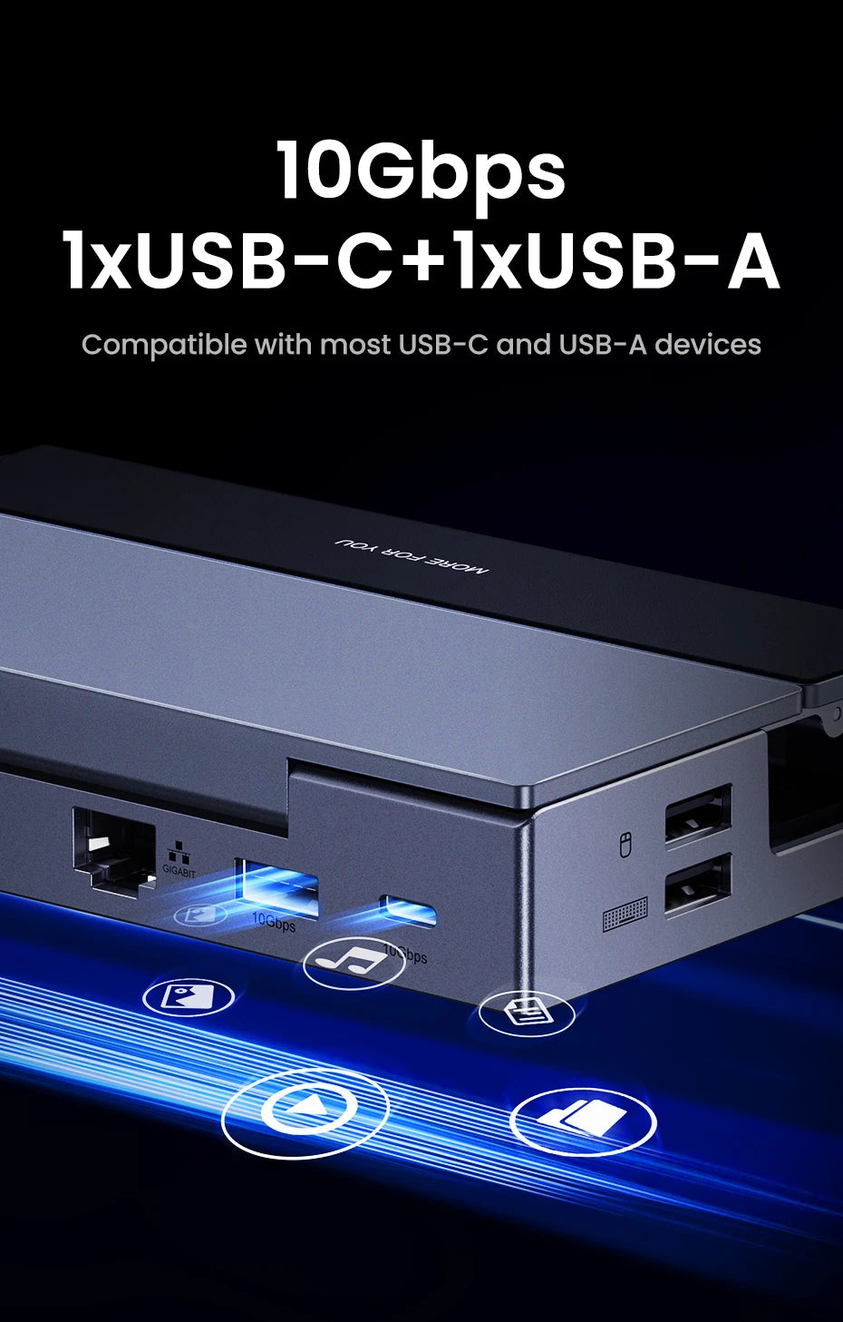 UGREEN 9‑Port Steam Deck Dock with 4K60Hz HDMI, RJ45 Ethernet, PD100W, USB‑A/C